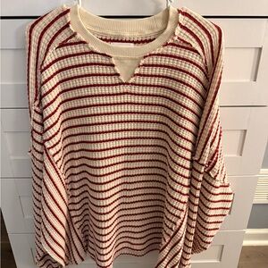 American Eagle Outfitters Red and Cream Knit Top
